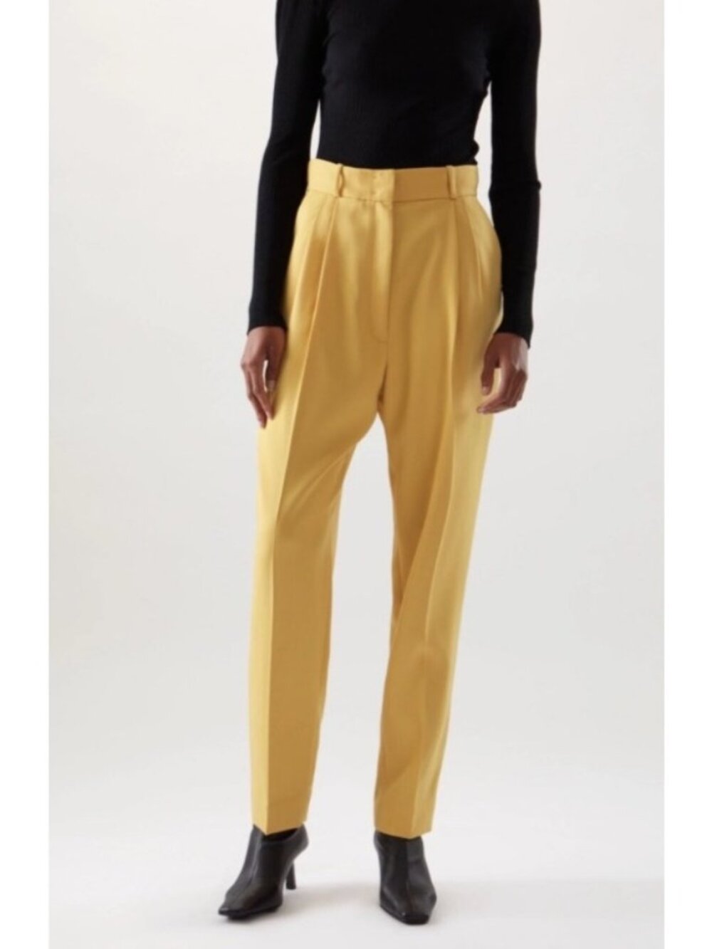 NEW COS Wool-Blend High-Rise Tapered Relaxed-Fit Trousers 2 Yellow Lightweight